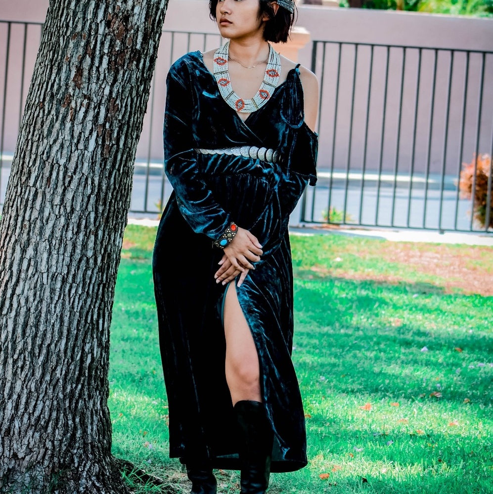 Zara Trufalac Green Velvet Midi Wrap Dress